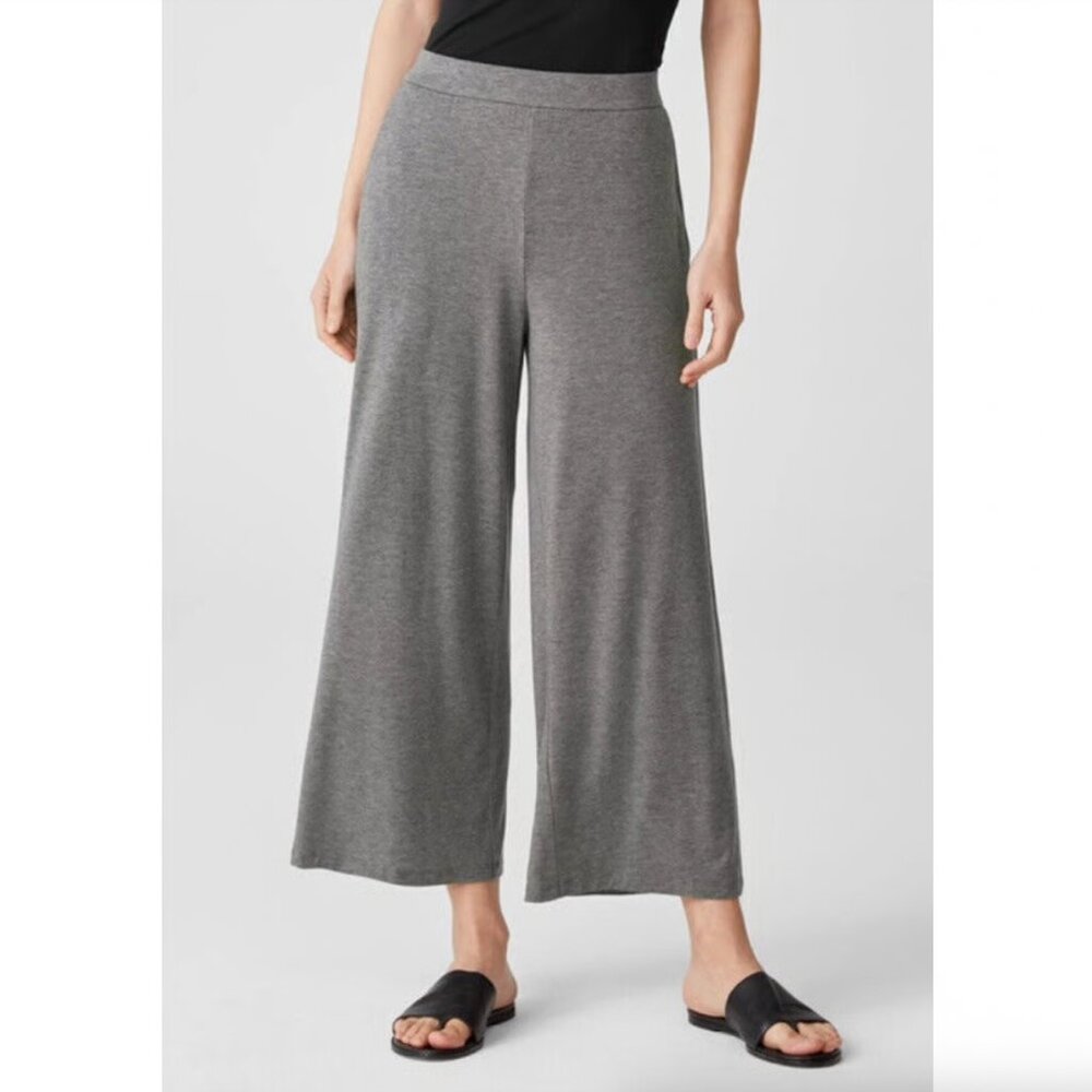 NWT Eileen Fisher Fine Jersey Cropped Ankle Pants with Slits Ash F3MIW-P4641M XL